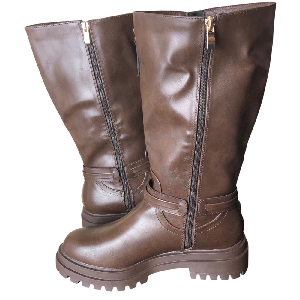 Womens Brown Vegan Leather Combat Boots Full Zip Platform Lug Soles Size 9.5 NEW - Picture 8 of 11